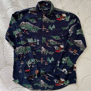 Lands' End Men's Forest Print Flannel Button Down Shirt- Size M